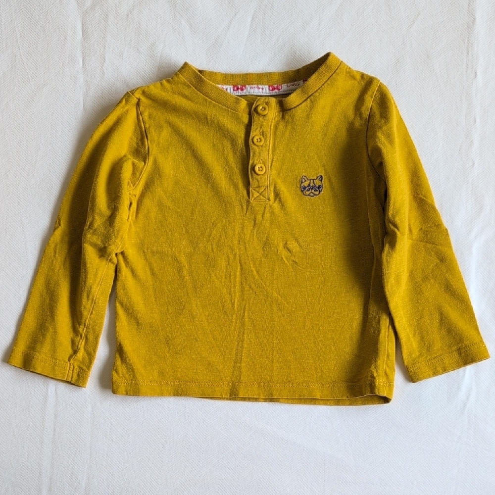 tu embroidered dog cotton henley long sleeve shirt mustard yellow 9-12 months